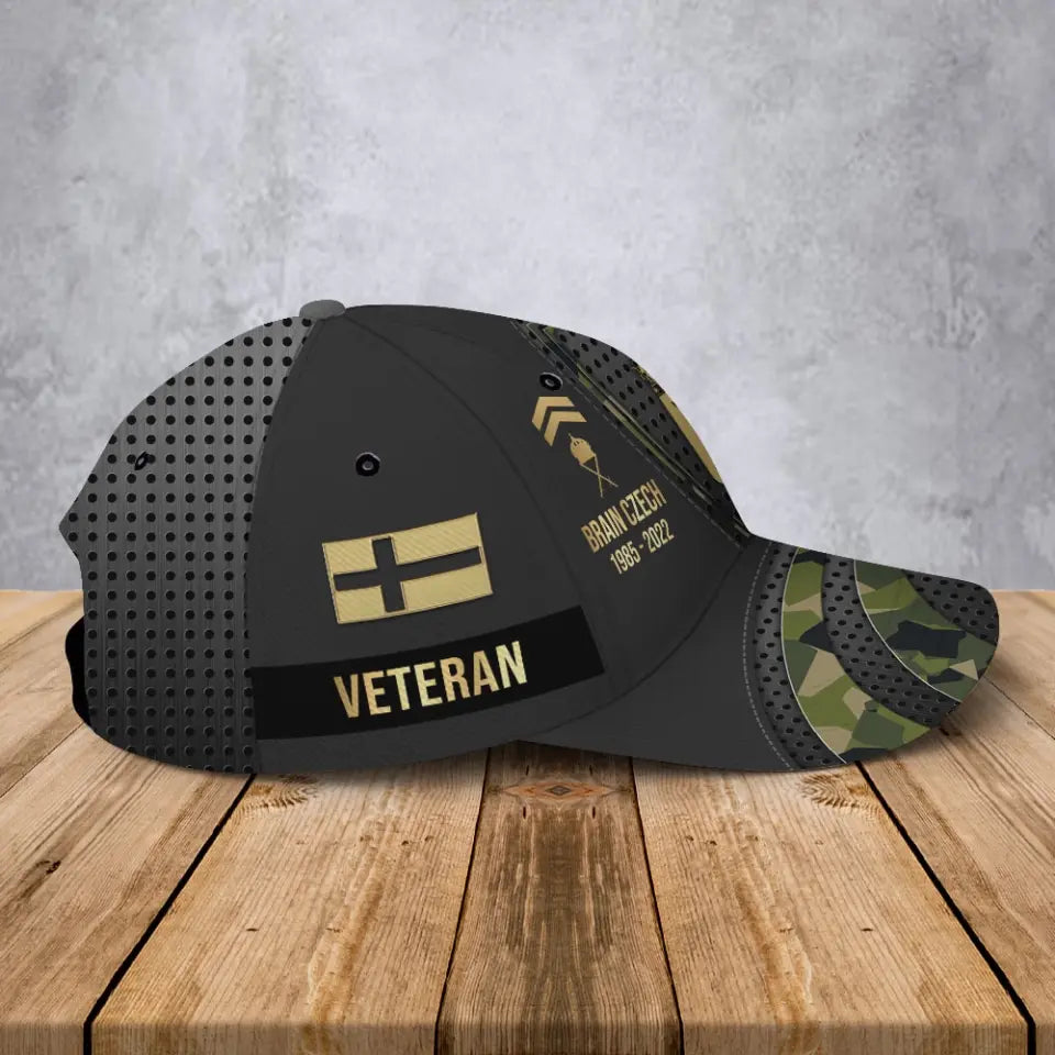 Personalized Swedish Veteran Rank Gold Custom Name & Time Cap 3D Printed AHVA241205