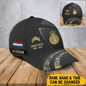 Personalized Netherland Veteran Rank Gold Custom Name & Time Cap 3D Printed AHVA241205