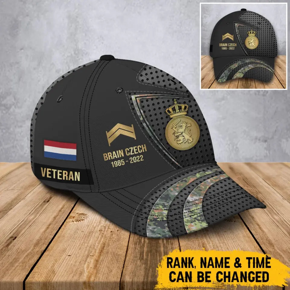 Personalized Netherland Veteran Rank Gold Custom Name & Time Cap 3D Printed AHVA241205