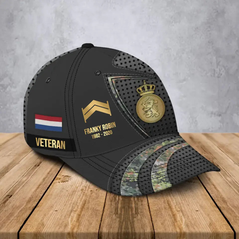 Personalized Netherland Veteran Rank Gold Custom Name & Time Cap 3D Printed AHVA241205