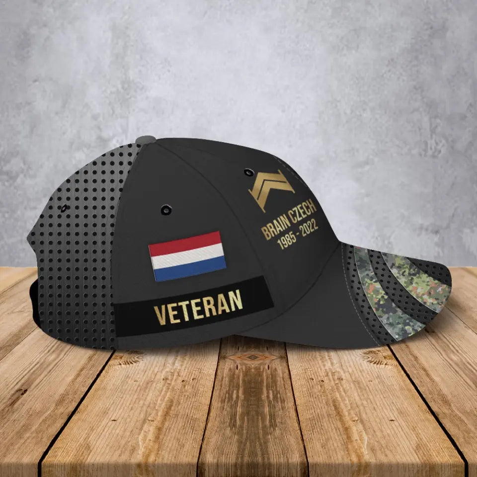 Personalized Netherland Veteran Rank Gold Custom Name & Time Cap 3D Printed AHVA241205