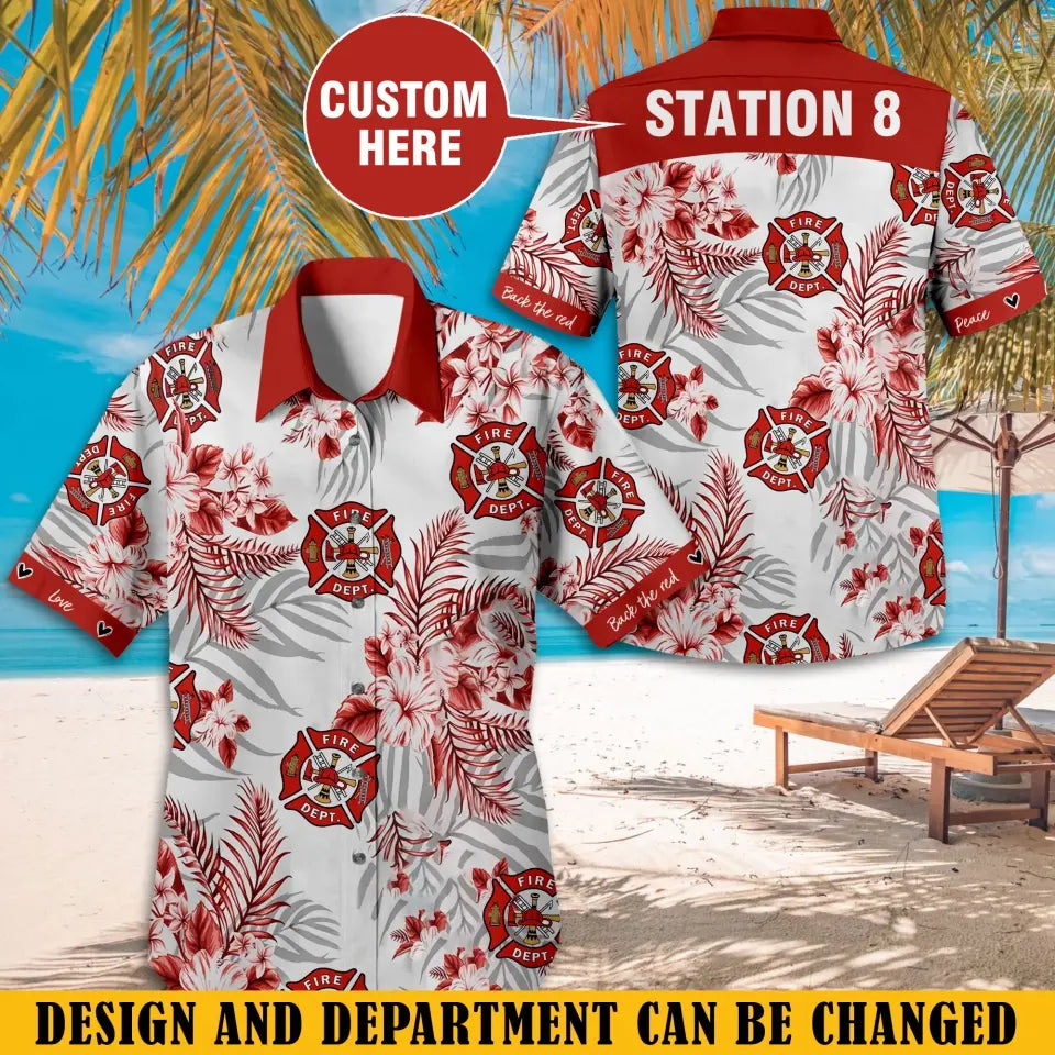 Personalized Firefighter Logo Custom Department Hawaii Shirt Printed QTVQ241210