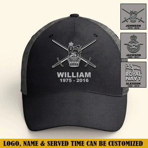 Personalized UK Veteran Branch Logo Custom Name & Time Cap 3D Printed VQ241216