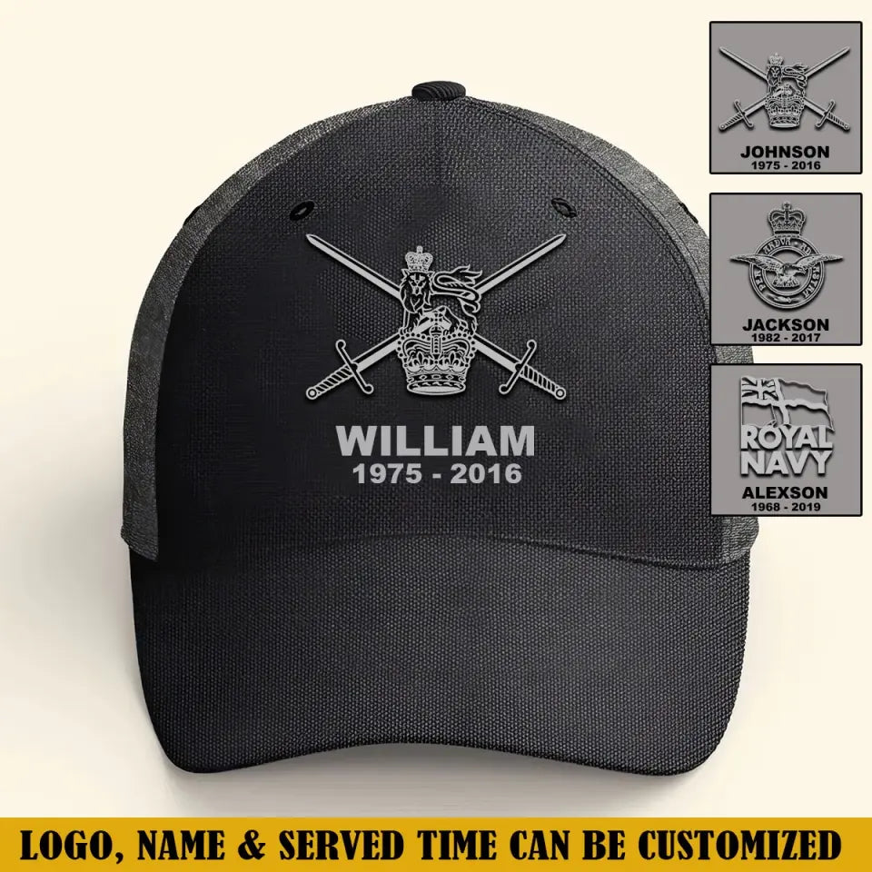 Personalized UK Veteran Branch Logo Custom Name & Time Cap 3D Printed VQ241216