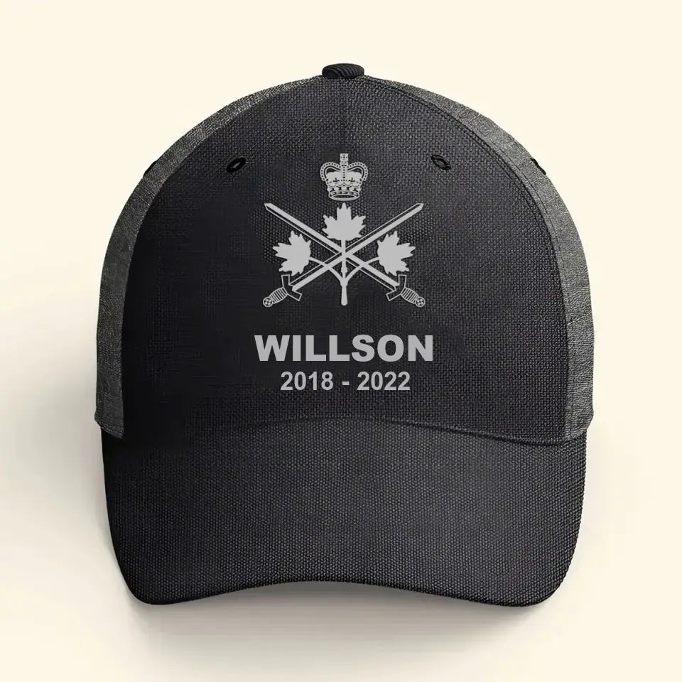 Personalized Canadian Veteran Branch Logo Custom Name & Time Cap 3D Printed VQ241216