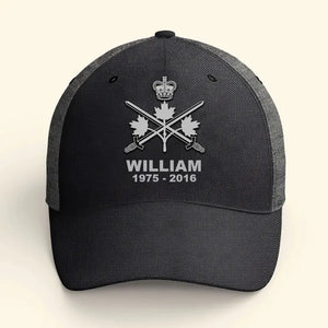 Personalized Canadian Veteran Branch Logo Custom Name & Time Cap 3D Printed VQ241216