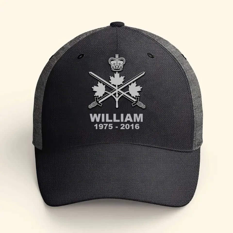 Personalized Canadian Veteran Branch Logo Custom Name & Time Cap 3D Printed VQ241216