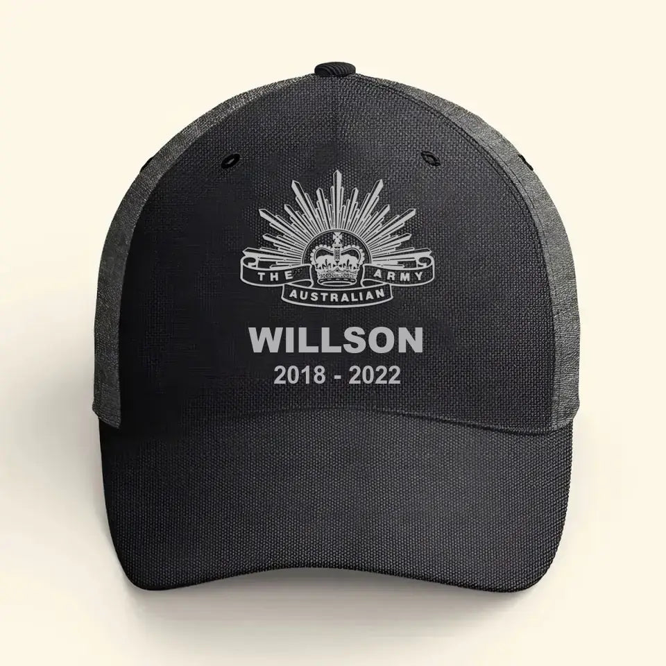 Personalized Australian Veteran Branch Logo Custom Name & Time Cap 3D Printed VQ241216