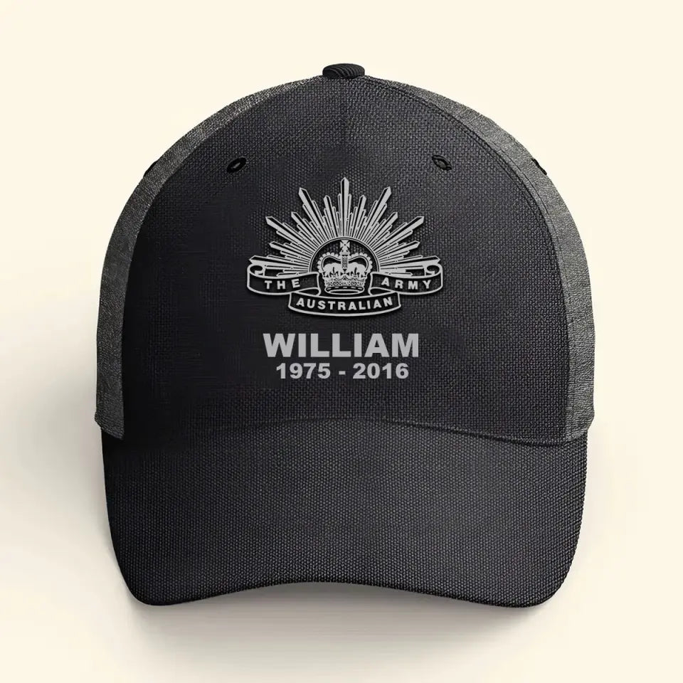 Personalized Australian Veteran Branch Logo Custom Name & Time Cap 3D Printed VQ241216