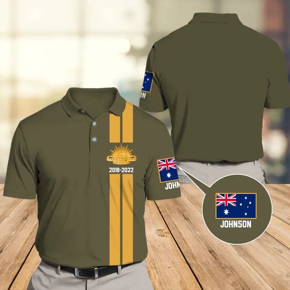 Personalized Australian Veteran Logo Custom Name & Time Polo Shirt Printed QTVA241214