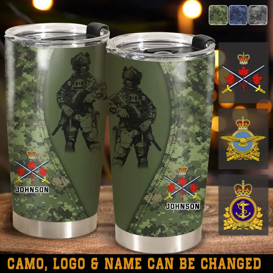 Personalized Canadian Veteran Camo Branch Logo & Custom Name Tumbler Printed AHVQ241223
