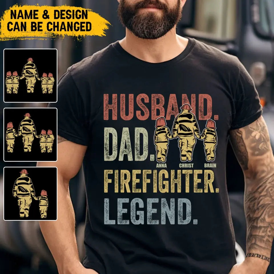 Personalized Husband Dad Fierefighter Legend Firefighter & Chirldren T-shirt Printed LVA241224