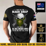 Personalized I May Be The Black Sheep But When All Hell Breaks Loose I'm The One They Call Upon Australian Veteran T-shirt Printed AHVA241231