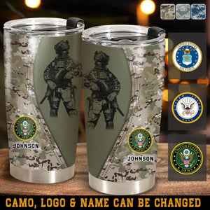 Personalized US Veteran Camo Branch Logo & Custom Name Tumbler Printed AHVQ241223