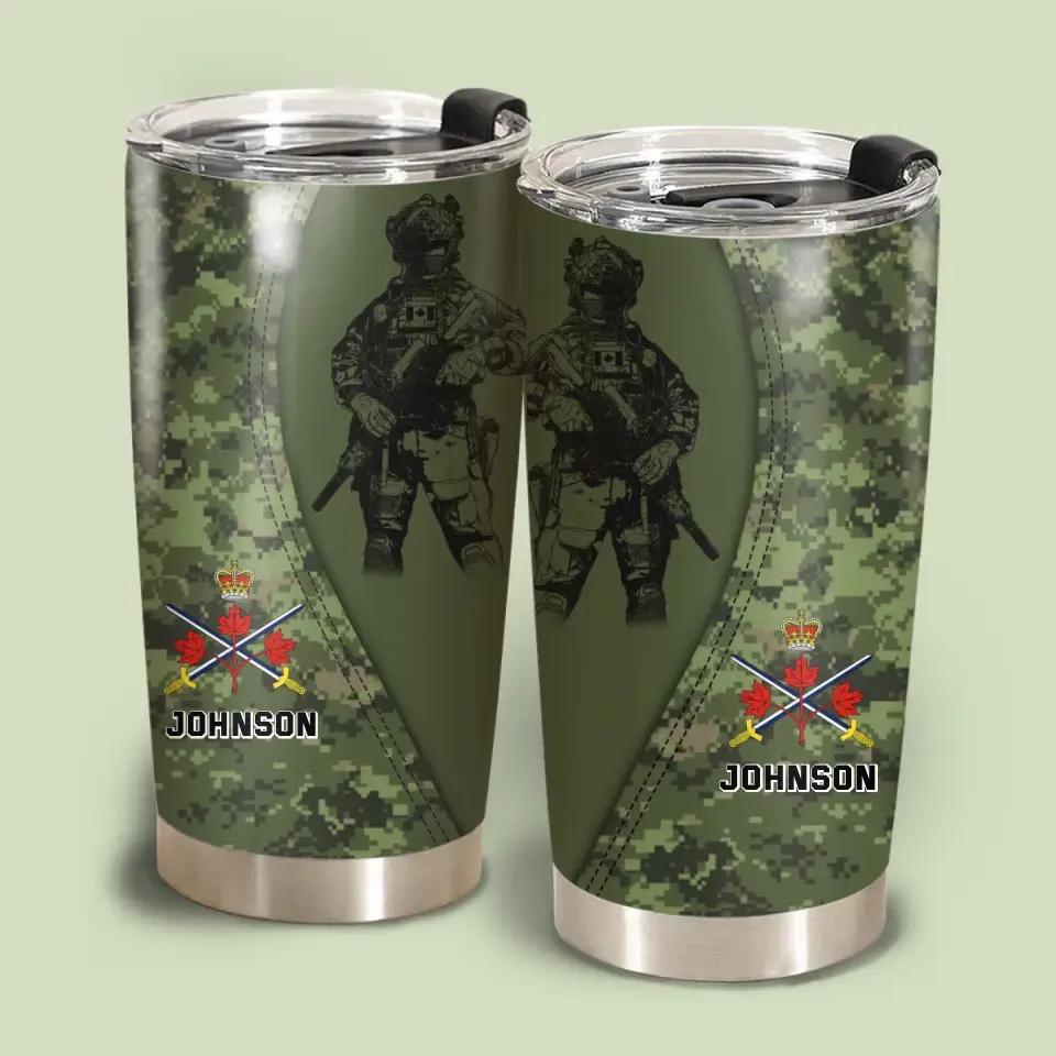 Personalized Canadian Veteran Camo Branch Logo & Custom Name Tumbler Printed AHVQ241223
