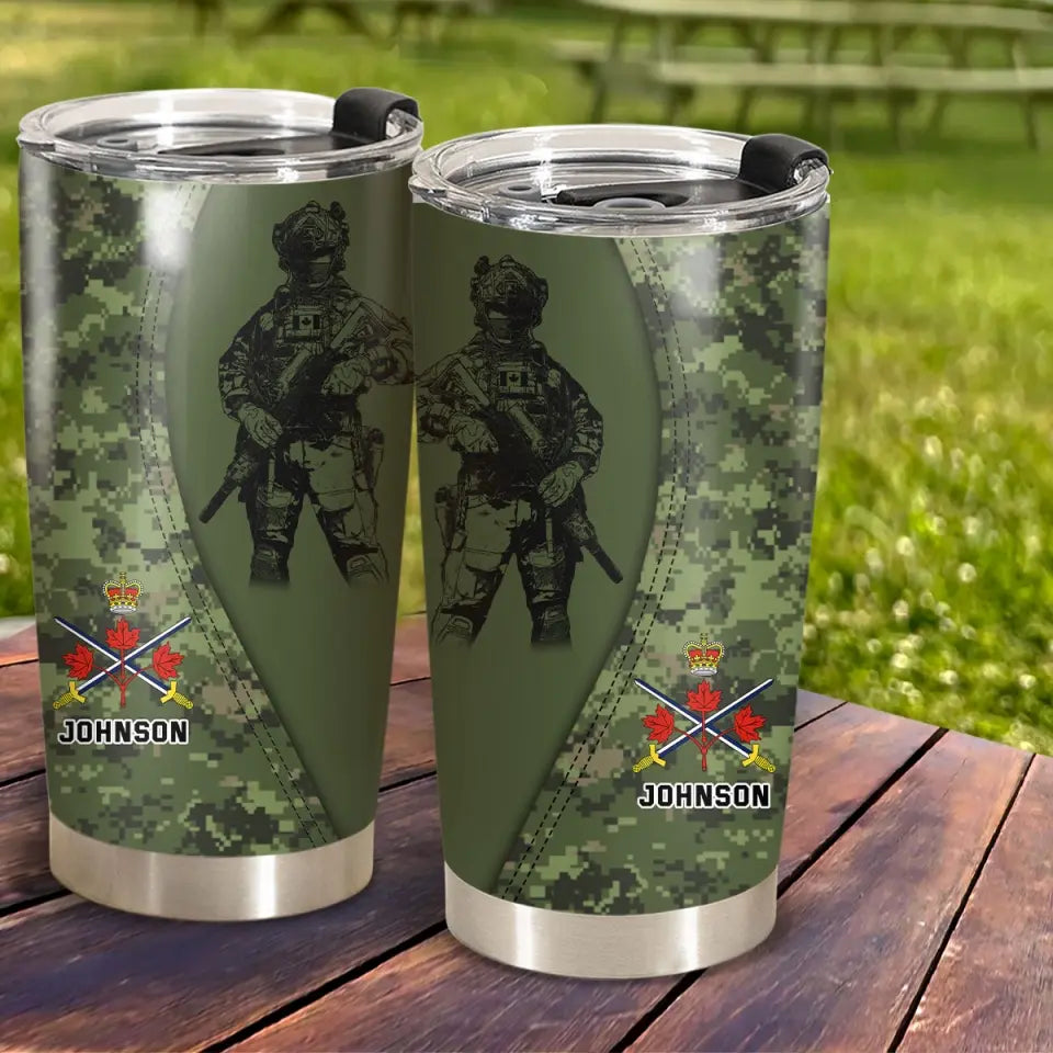 Personalized Canadian Veteran Camo Branch Logo & Custom Name Tumbler Printed AHVQ241223