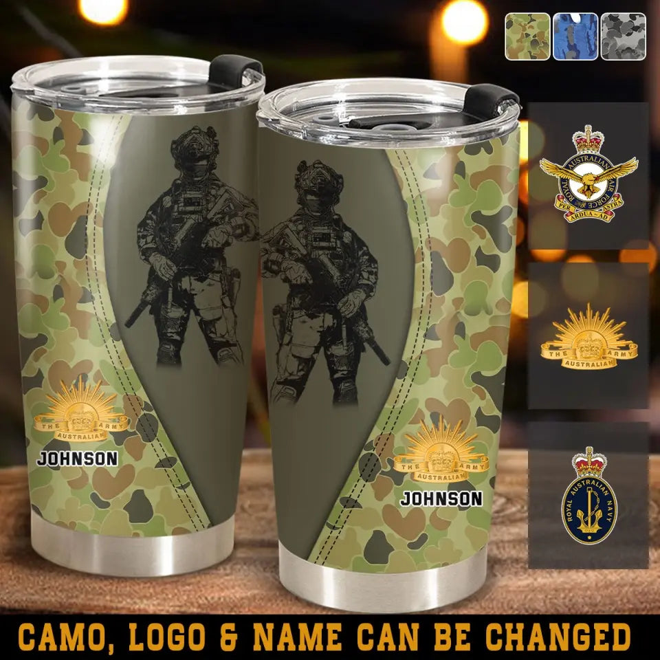Personalized Australian Veteran Camo Branch Logo & Custom Name Tumbler Printed AHVQ241223