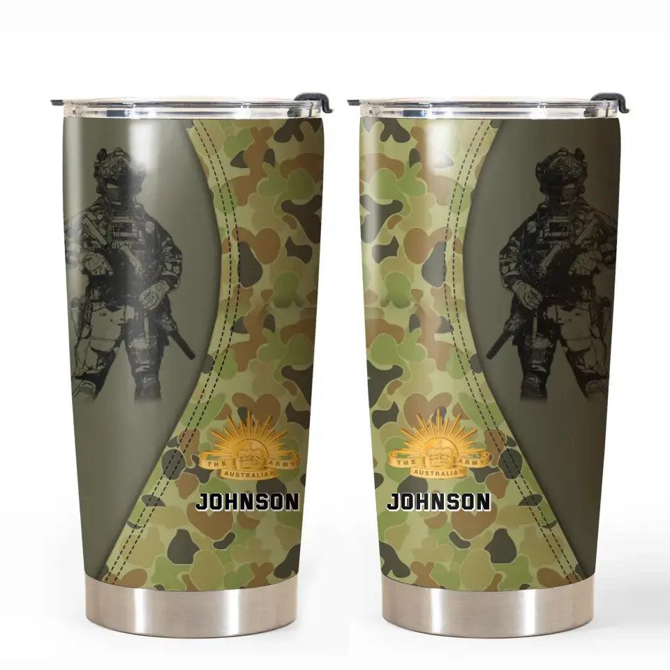 Personalized Australian Veteran Camo Branch Logo & Custom Name Tumbler Printed AHVQ241223
