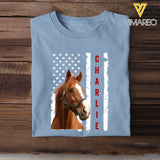 Personalized Upload Your Horse Photo US Flag Horse Lovers Gift T-shirt Printed VQ241238