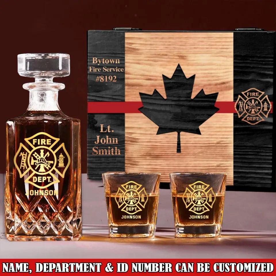 Personalized Canadian Firefighter Custom Name & ID Decanter Set with Glasses Printed VQ241240