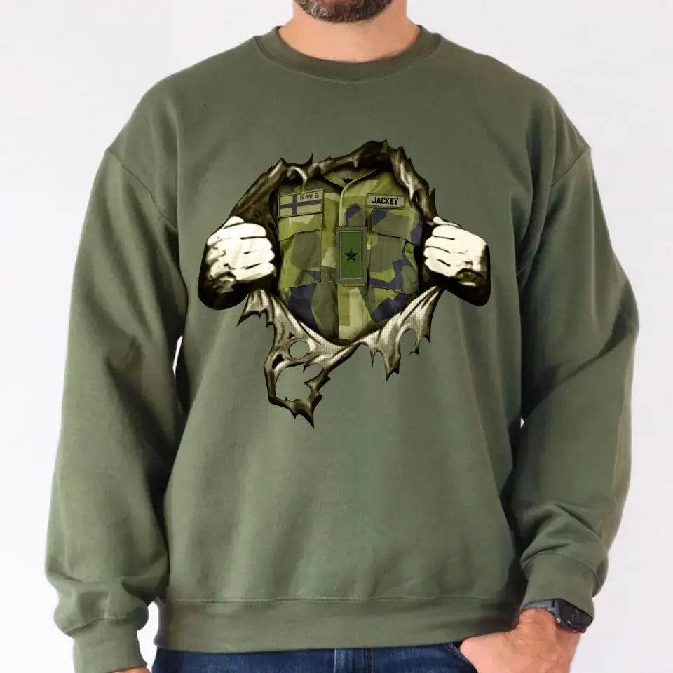 Personalized Swedish Veteran Rank Camo Custom Name Sweatshirt Printed LVA241242