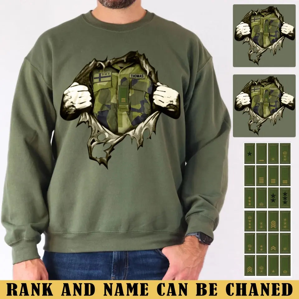 Personalized Swedish Veteran Rank Camo Custom Name Sweatshirt Printed LVA241242