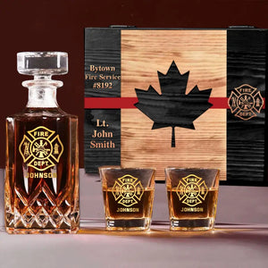 Personalized Canadian Firefighter Custom Name & ID Decanter Set with Glasses Printed VQ241240