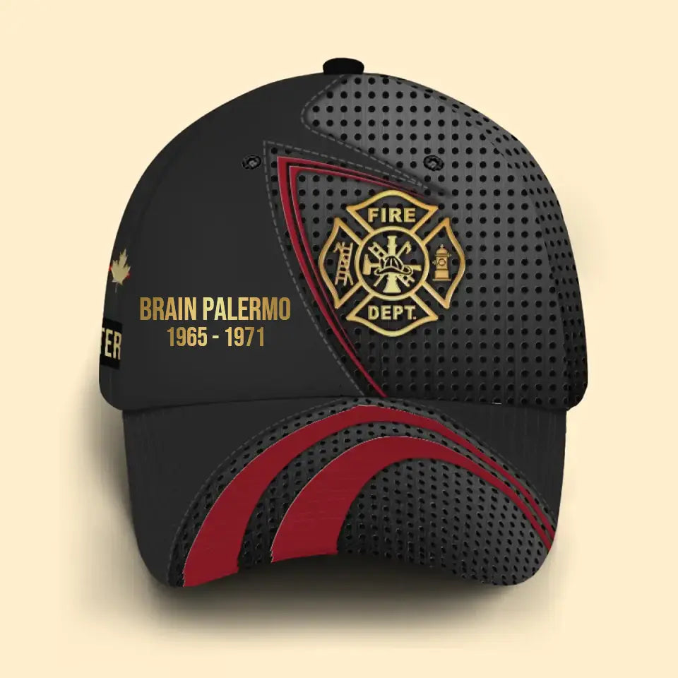 Personalized Canadian Firefighter Logo Custom Name & Time Cap 3D Printed AHVQ241248