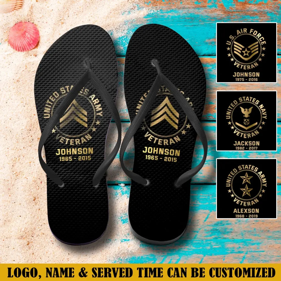 Personalized US Veteran Logo Custom Time Flip Flops Printed VQ241249