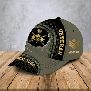 Personalized Canadian Veteran Logo Custom Rank Gold & Name Cap 3D Printed AHVA241252