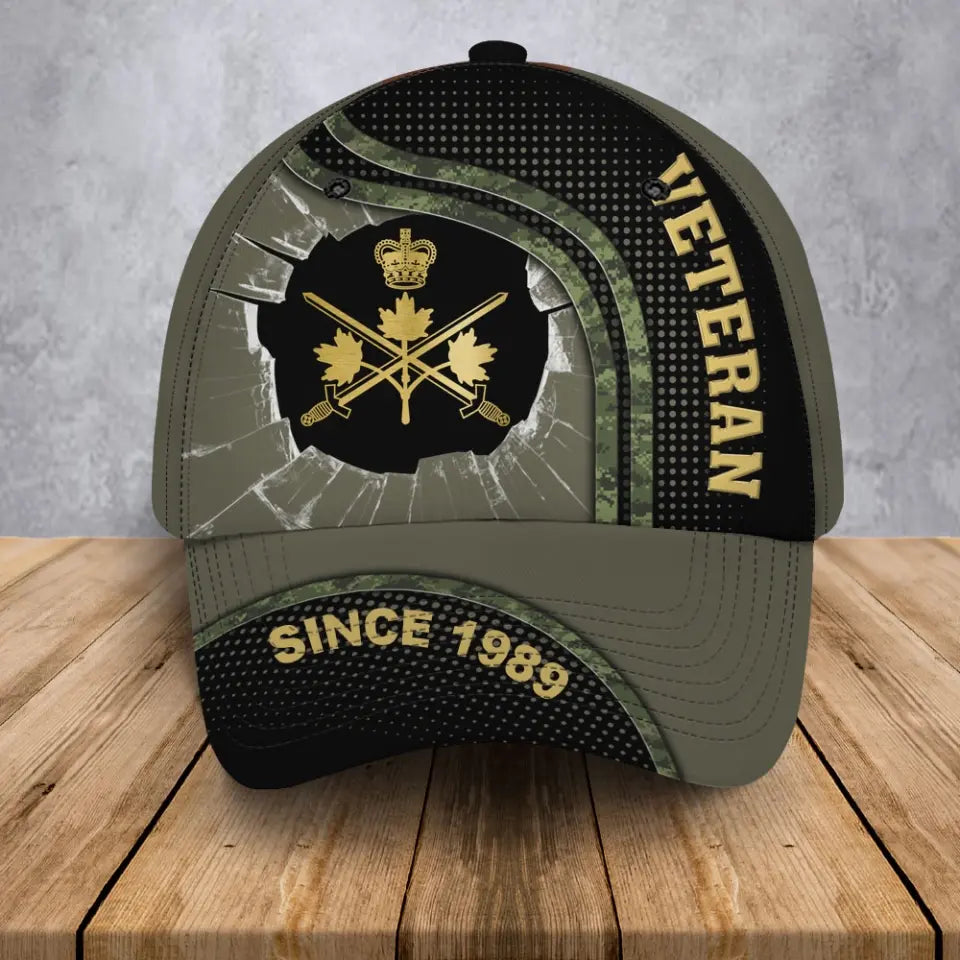 Personalized Canadian Veteran Logo Custom Rank Gold & Name Cap 3D Printed AHVA241252