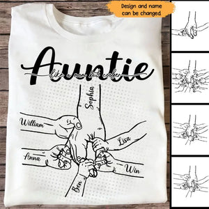 Personalized Auntie Like A Mom But Cooler Hands with Kid Names T-shirt Printed HN241272