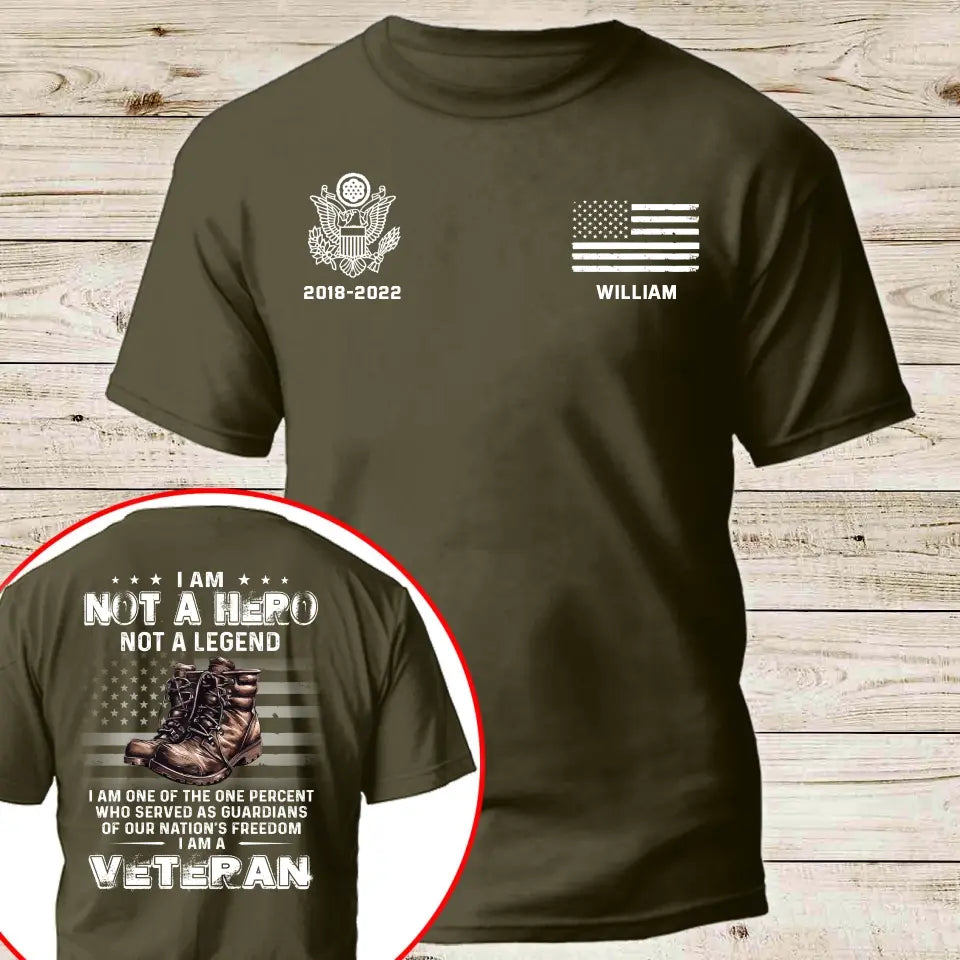 Personalized I Am Not A Hero Not A Legend I Am One Of The One Percent Who Served As Guardians Of Our Nation's Freedom I Am A Veteran US Veteran Logo T-shirt Printed QTHN241259