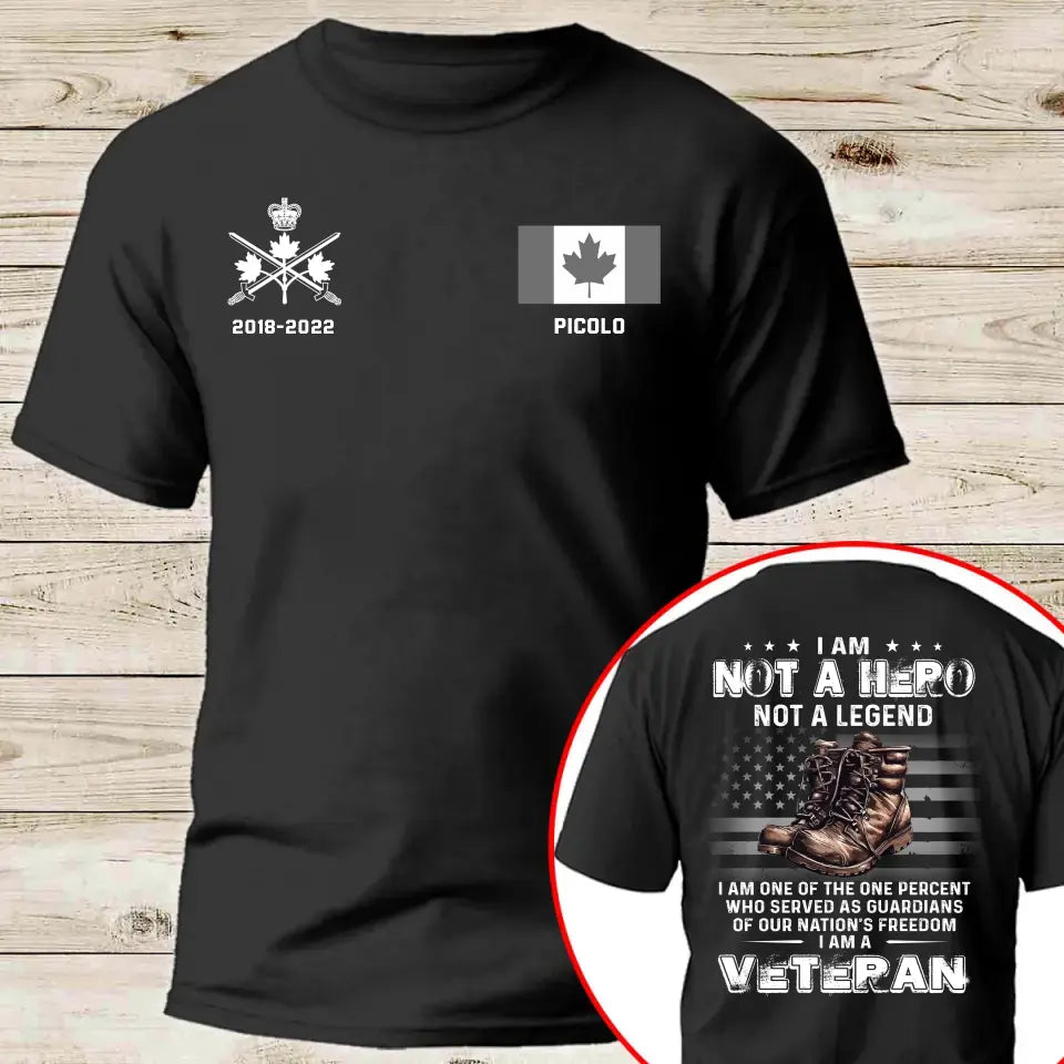 Personalized I Am Not A Hero Not A Legend I Am One Of The One Percent Who Served As Guardians Of Our Nation's Freedom I Am A Veteran Canadian Veteran Logo T-shirt Printed QTHN241259