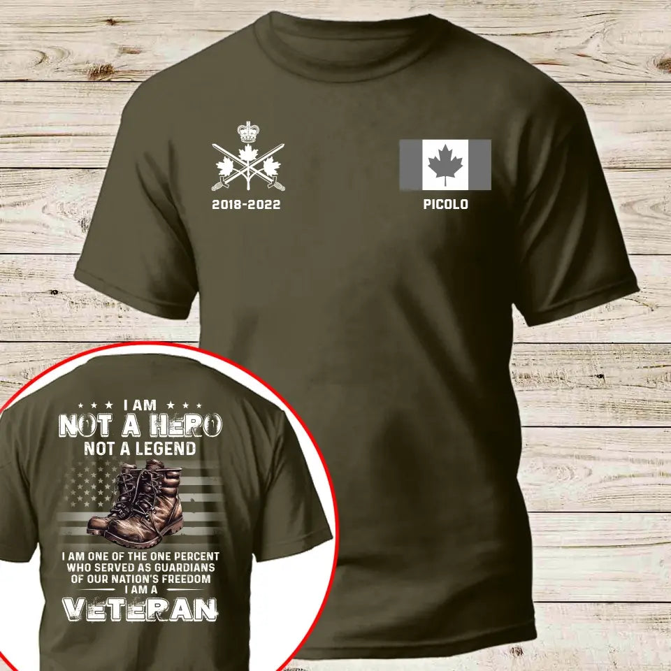 Personalized I Am Not A Hero Not A Legend I Am One Of The One Percent Who Served As Guardians Of Our Nation's Freedom I Am A Veteran Canadian Veteran Logo T-shirt Printed QTHN241259