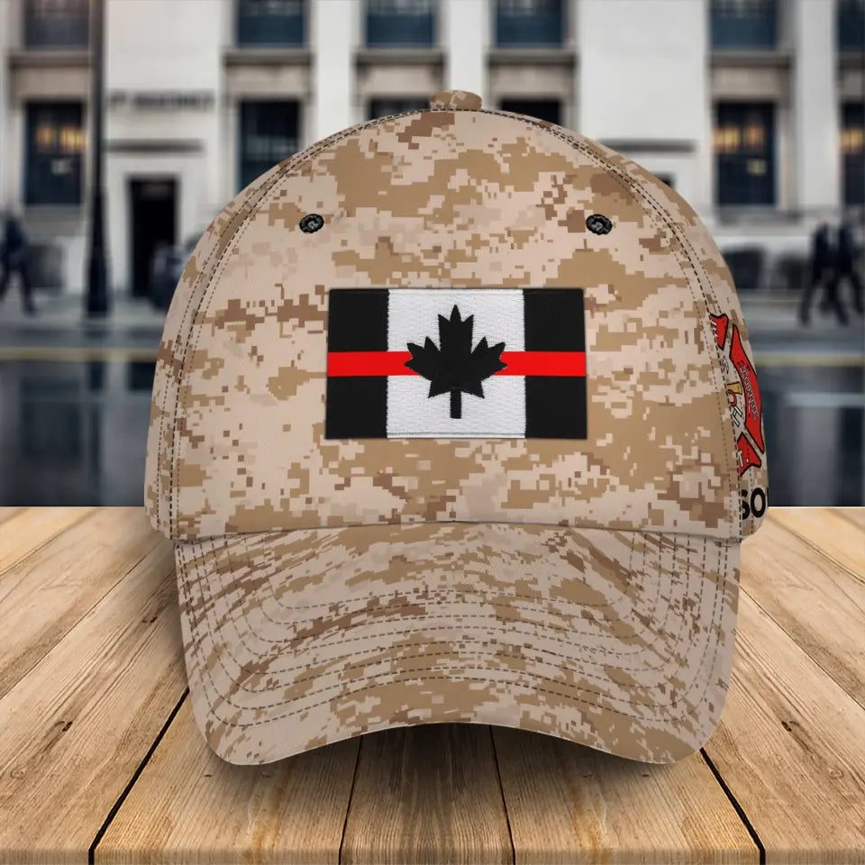 Personalized Canadian Firefighter Flag Custom Name Cap 3D Printed QTKH241291
