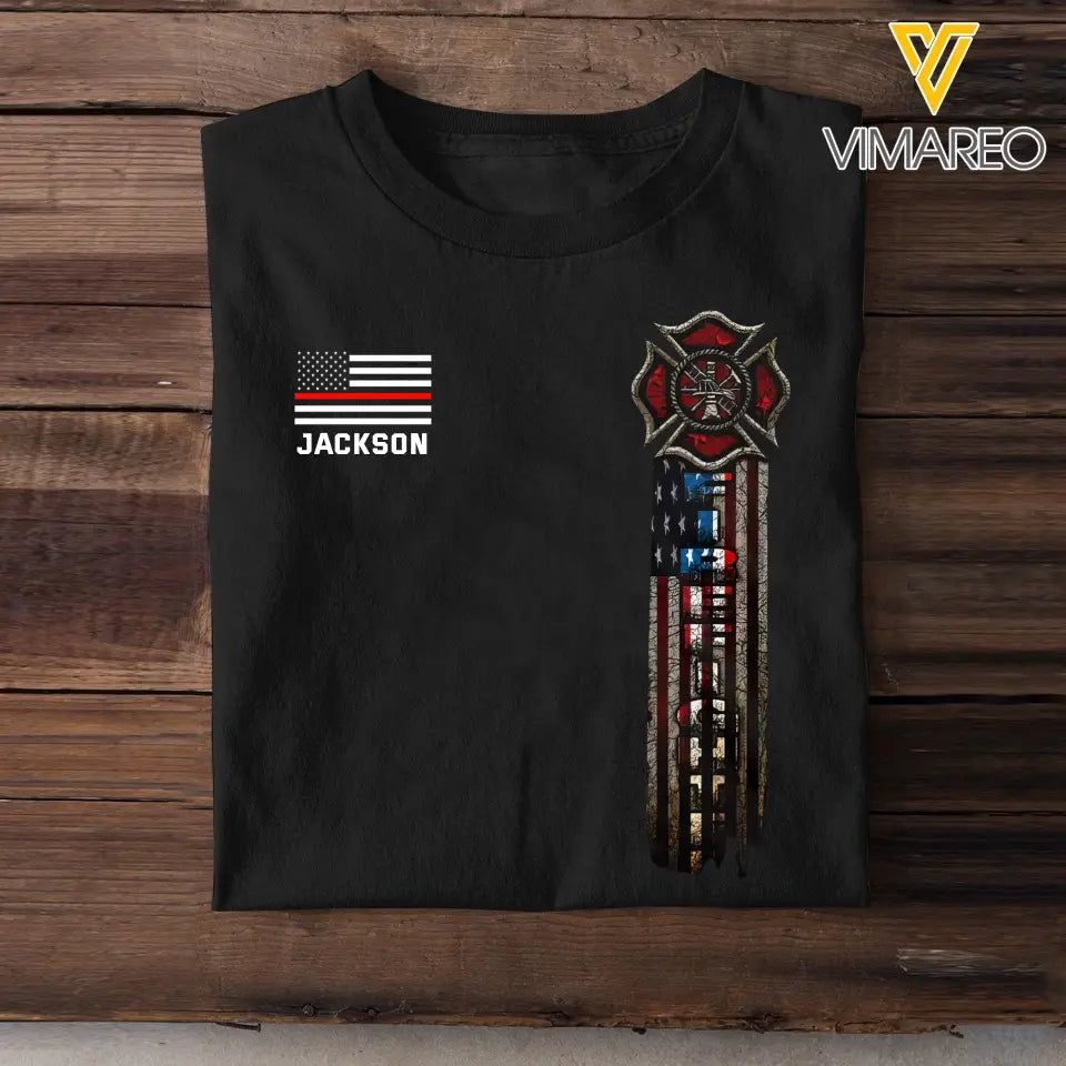 Personalized US Firefighter Flag Tshirt 2D Printed QTKH241288