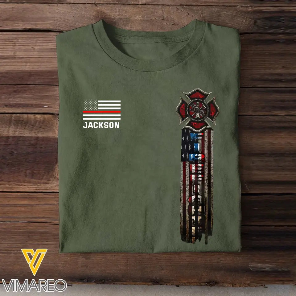 Personalized US Firefighter Flag Tshirt 2D Printed QTKH241288
