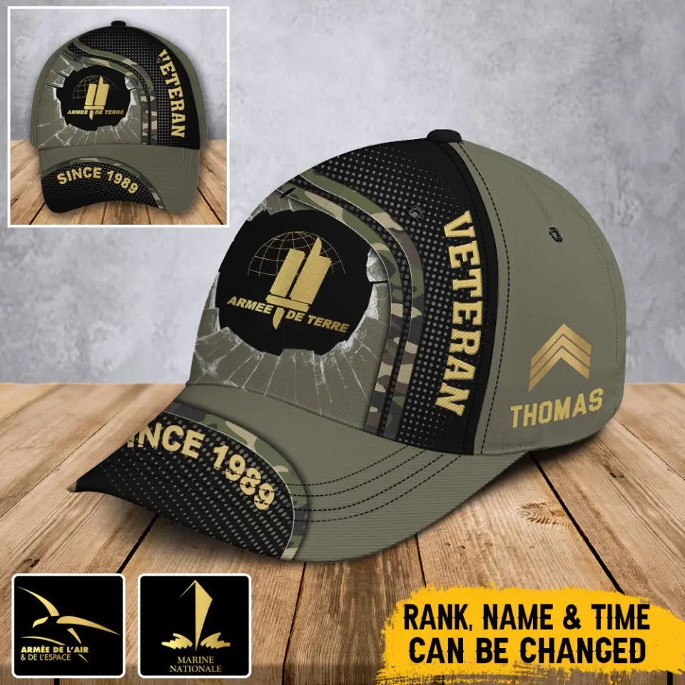 Personalized French Veteran Rank Gold Custom Name & Time Cap 3D Printed AHVA241294