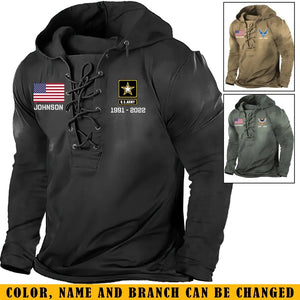 Personalized US Army Veteran Custom Name And Service Time  Long Sleeves Hoodie 3D Printed LVA241295