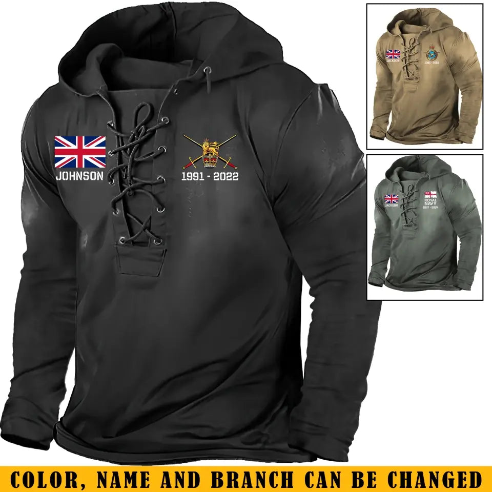 Personalized British Army Veteran Custom Name And Service Time  Long Sleeves Hoodie 3D Printed LVA241295