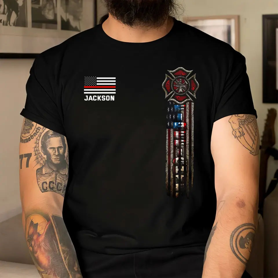 Personalized US Firefighter Flag Tshirt 2D Printed QTKH241288
