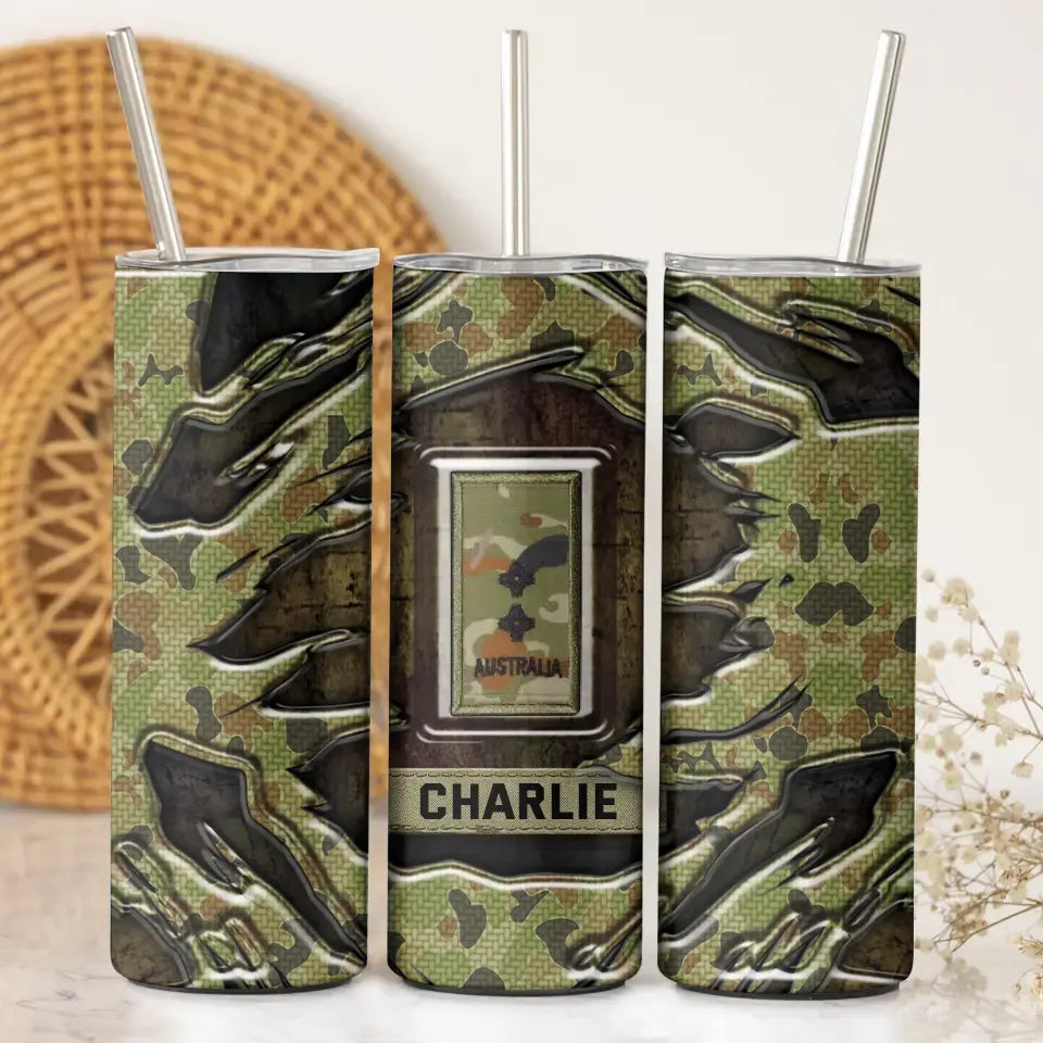 Personalized Australian Veteran Rank Camo Skinny Tumbler Printed AHVQ241281