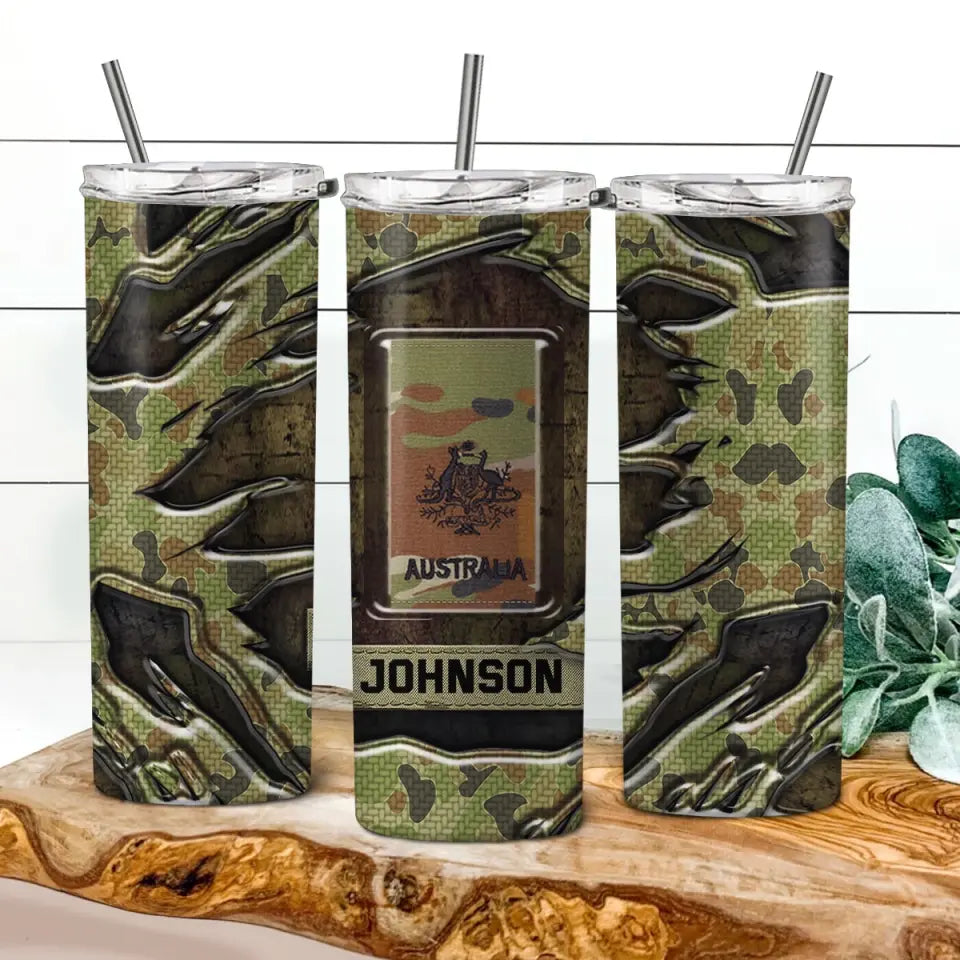 Personalized Australian Veteran Rank Camo Skinny Tumbler Printed AHVQ241281