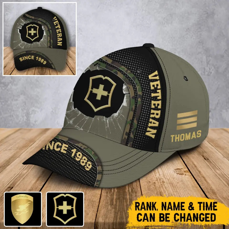 Personalized Swiss Veteran Rank Gold Custom Time Cap 3D Printed AHVA241294