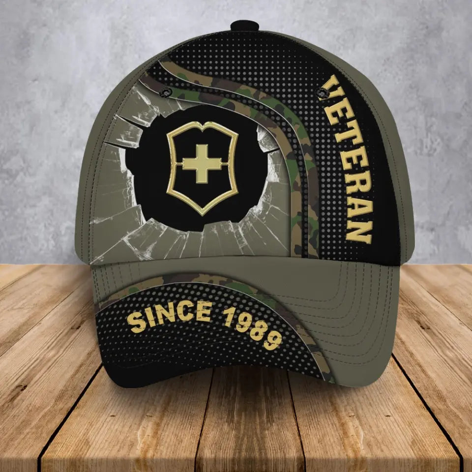 Personalized Swiss Veteran Rank Gold Custom Time Cap 3D Printed AHVA241294