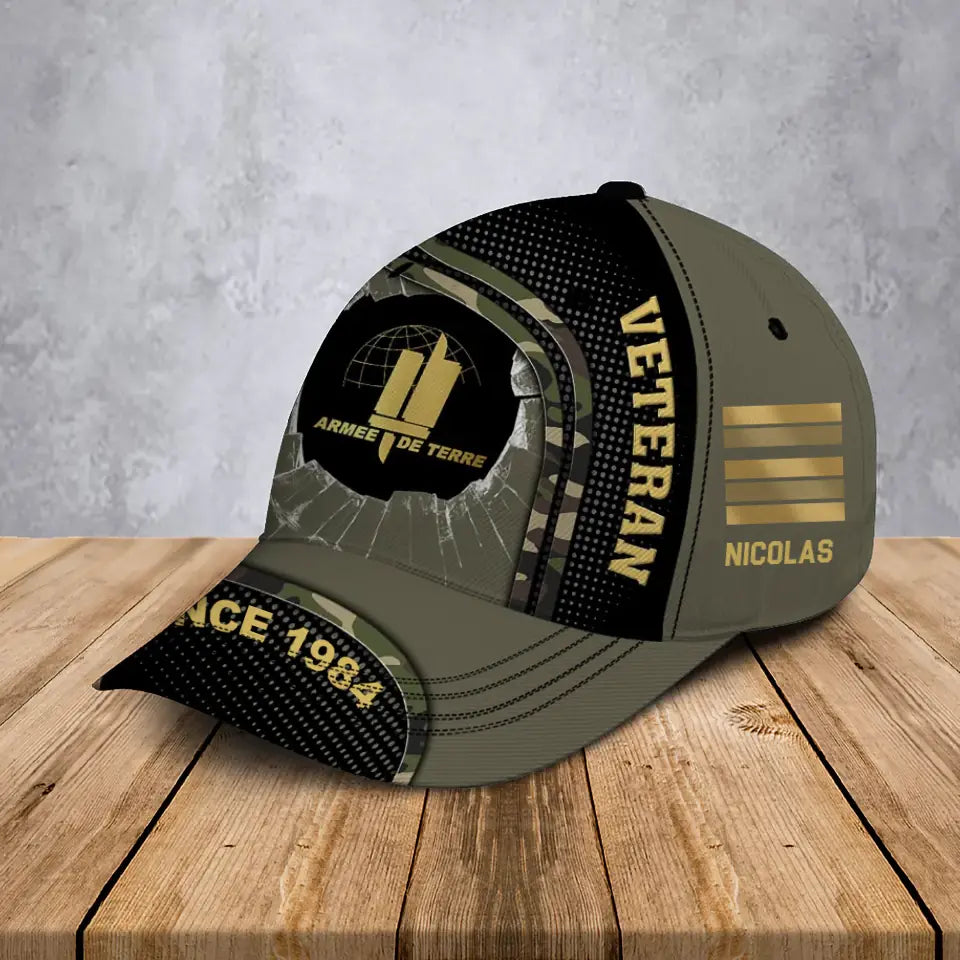 Personalized French Veteran Rank Gold Custom Name & Time Cap 3D Printed AHVA241294
