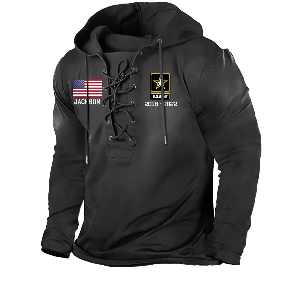 Personalized US Army Veteran Custom Name And Service Time  Long Sleeves Hoodie 3D Printed LVA241295