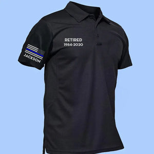 Personalized Retired US Police Flag Custom Name & Time Polo Shirt 2D Printed QTKH241300