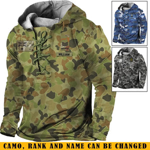 Personalized Australian Veteran Rank Camo Custom Name Long Sleeves Hoodie 3D Printed LVA241318